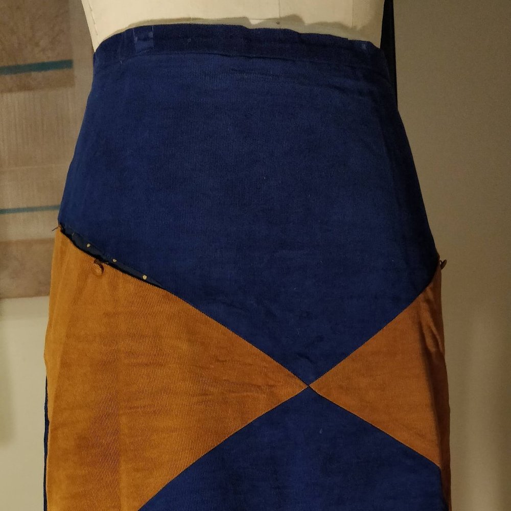 Blue & Beige Corduroy Mini Skirt